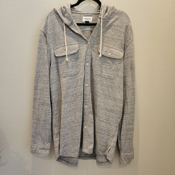 American Eagle Long Sleeve Hoodie Button Front Shirt Gray Mens LT NWOT - Picture 1 of 11